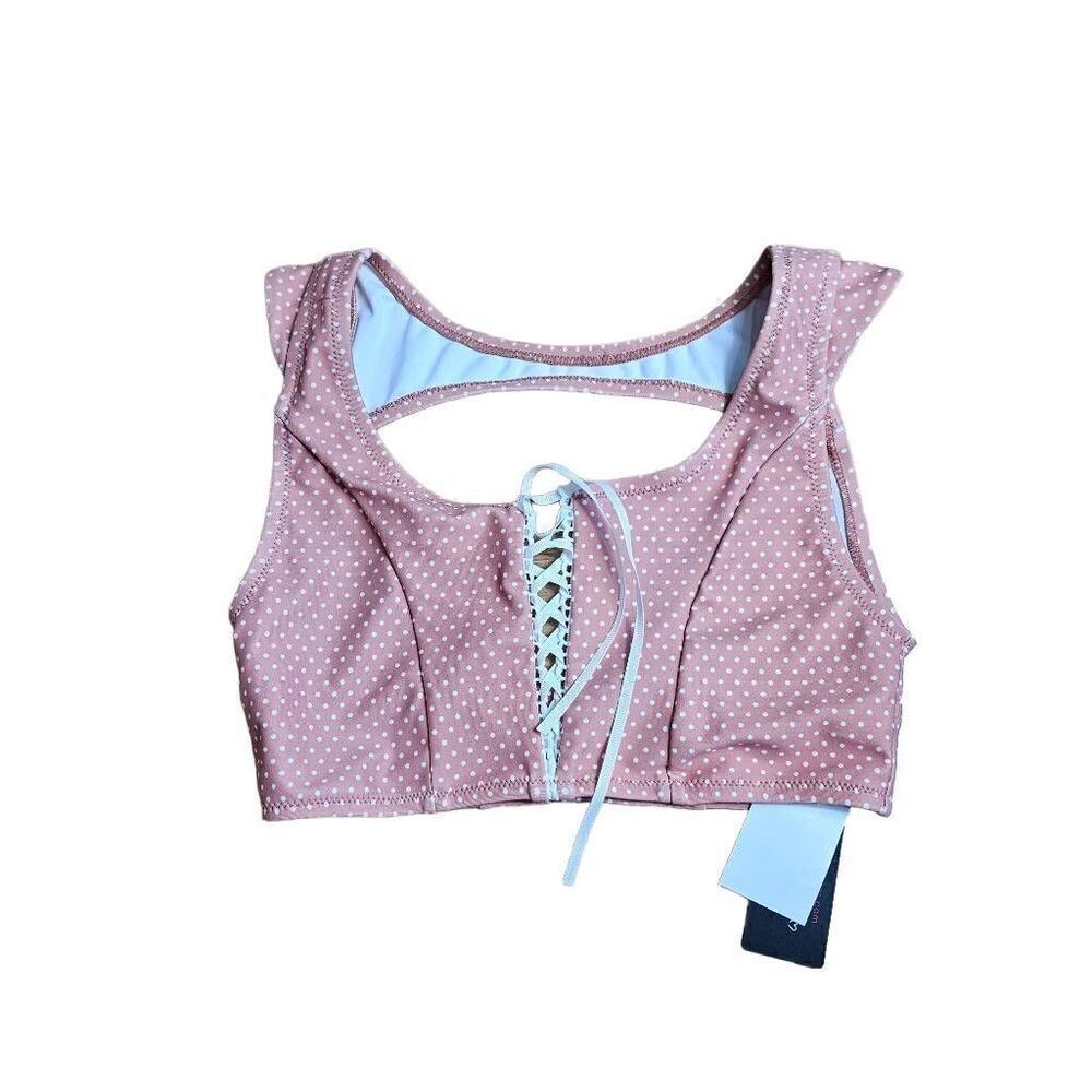 California kisses womens Sz Small slim pink polkadots swimwear top